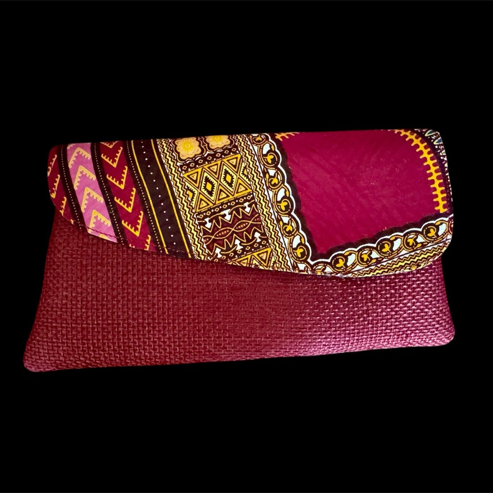 Kitenge African Dashiki Print Berry Clutch Handmade In Rwanda Tribal Bag Boho